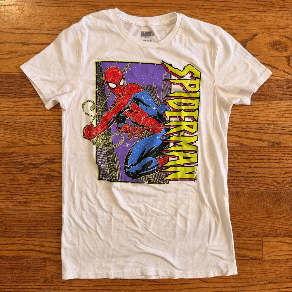 Retro Marvel Spider Man Mad Engine Avengers White T Shirt Size S